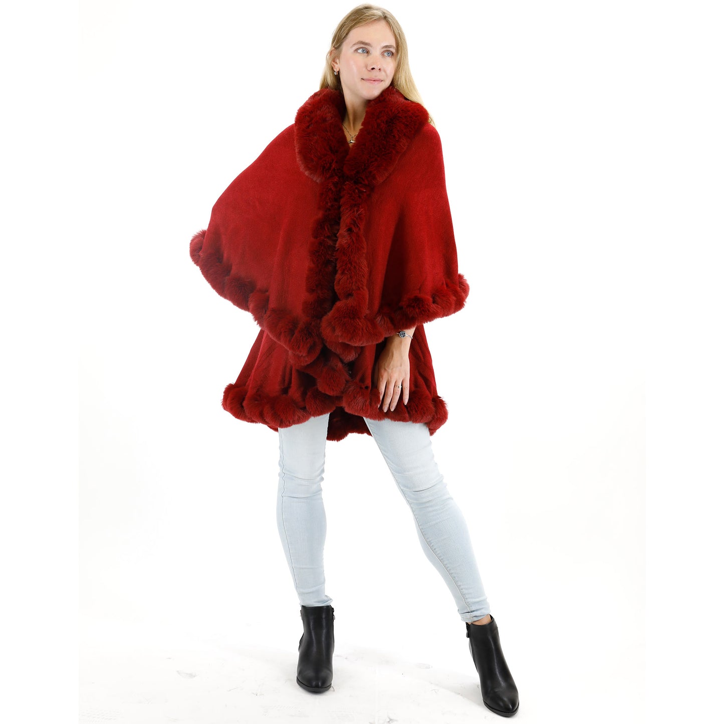 SOLID COLOR FUR DOUBLE LAYER PONCHO SH925 (3PC)