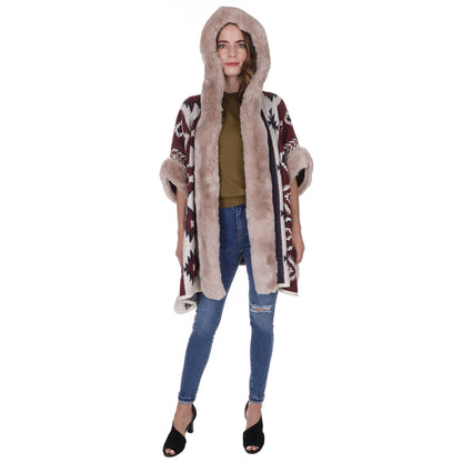 FAUX FUR PATTERN HOODIE SHAWL P3803(3PC)