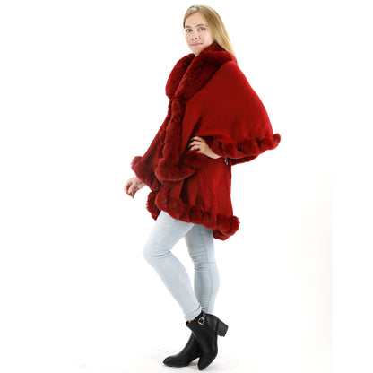 SOLID COLOR FUR DOUBLE LAYER PONCHO SH925 (3PC)