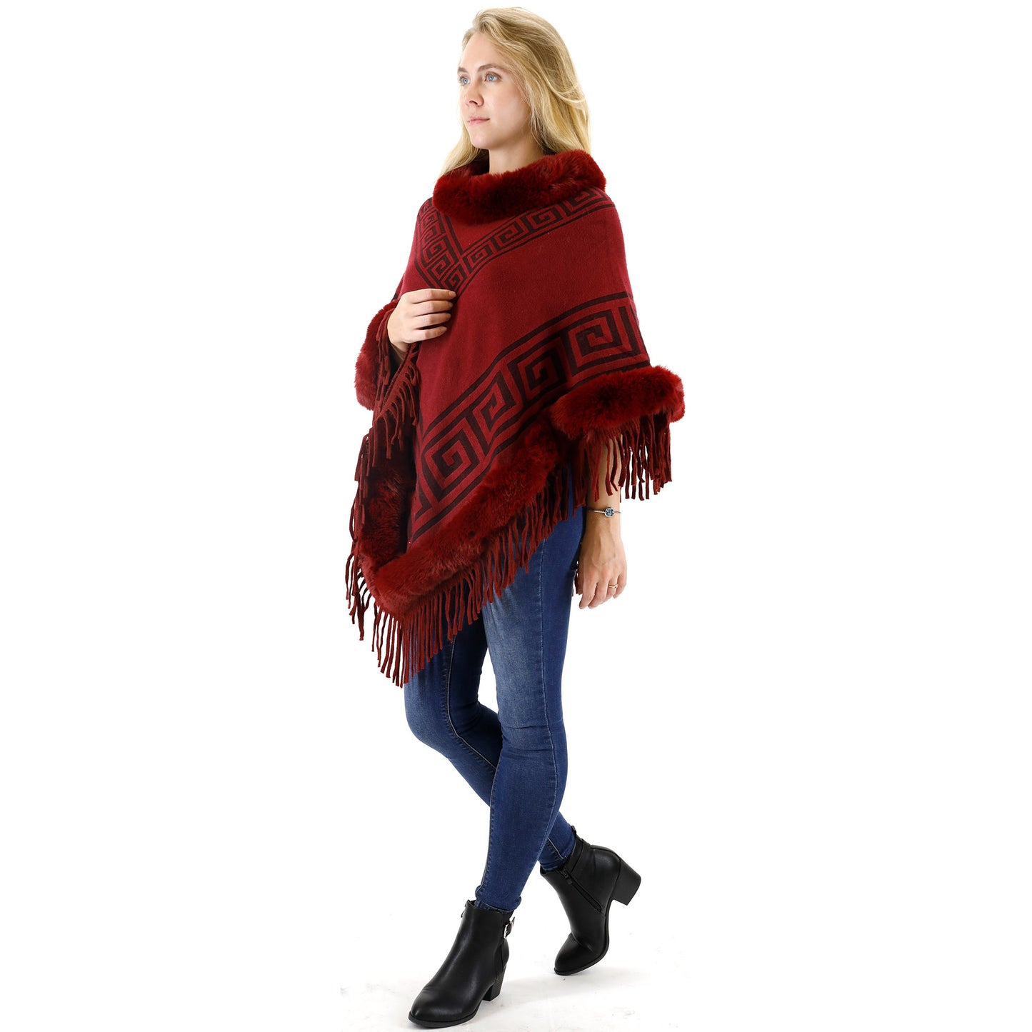 MONOGRAM PATTERN FUR FRINGED PONCHO P195(12PC)