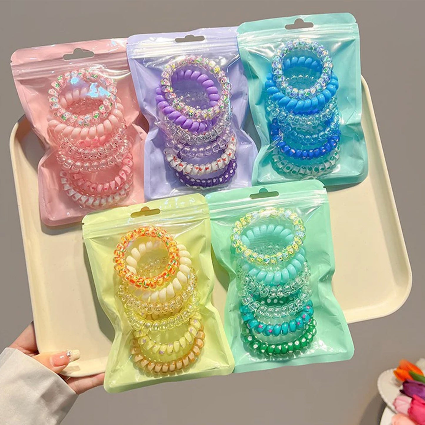 ELASTIC SPIRAL CLEAR HAIR TIE 6PCS IN PER CASE RB4222 (12PC)