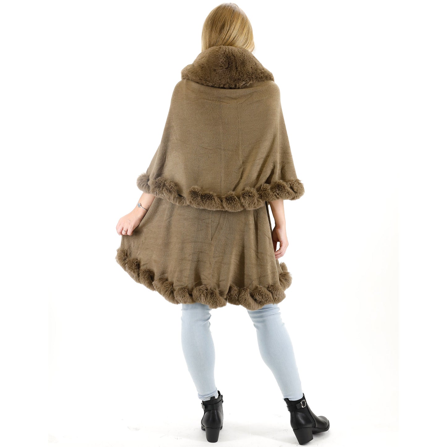 SOLID COLOR FUR DOUBLE LAYER PONCHO SH925 (3PC)