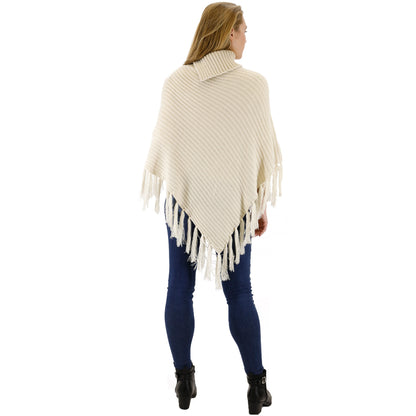 VINTAGE STYLED KNIT FRINGED PONCHO PO416-6 (6PC)