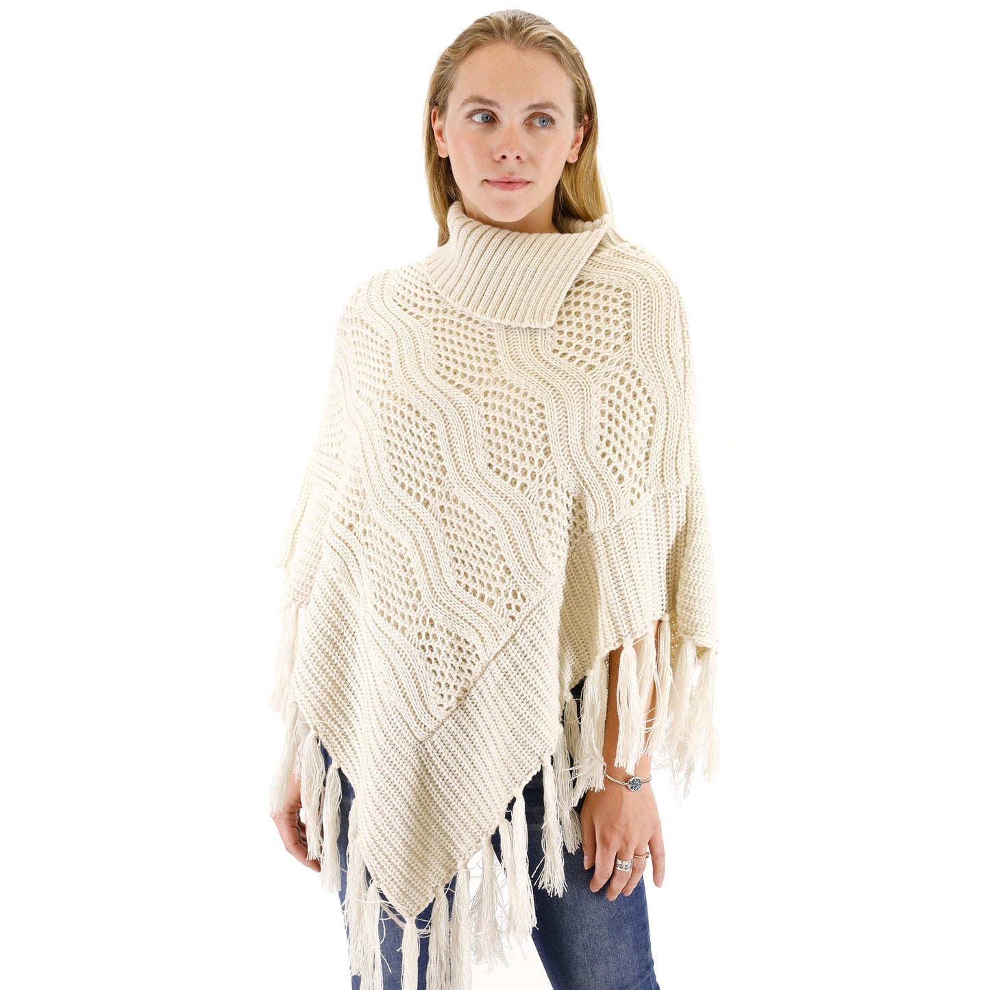 VINTAGE STYLED KNIT FRINGED PONCHO PO416-6 (6PC)