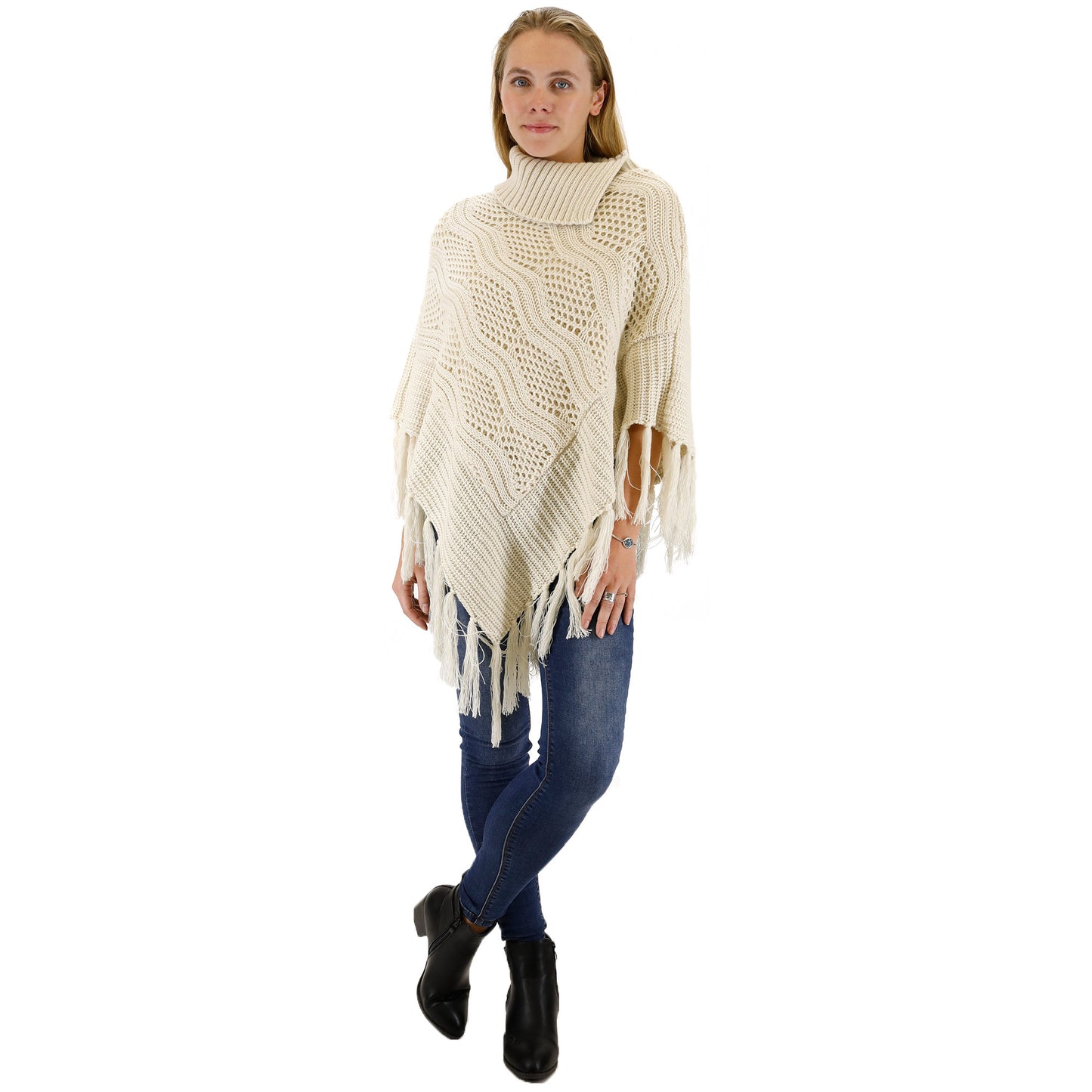 VINTAGE STYLED KNIT FRINGED PONCHO PO416-6 (6PC)