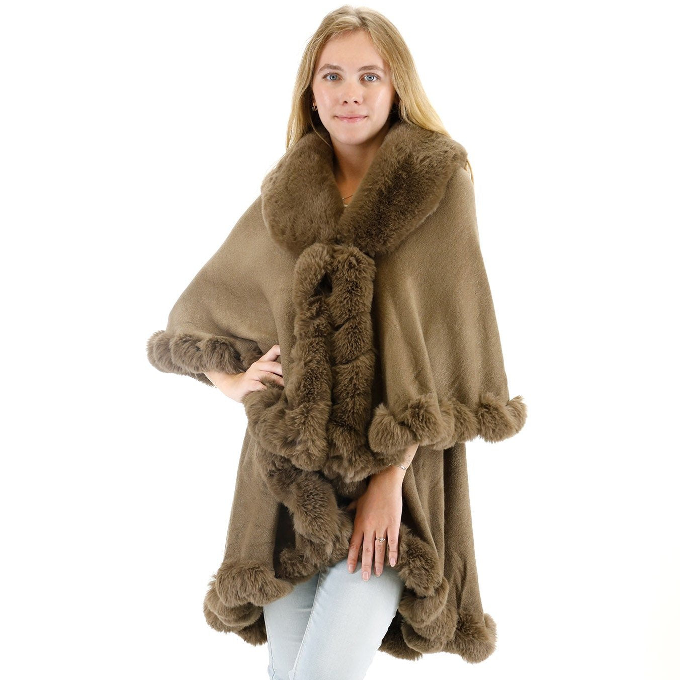 SOLID COLOR FUR DOUBLE LAYER PONCHO SH925 (3PC)