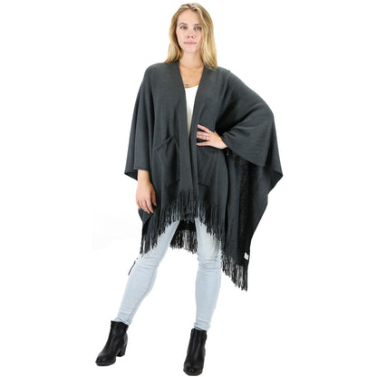 VINTAGE STYLED KNIT FRINGED POCKET SHAWL PO416-20 (4PC)