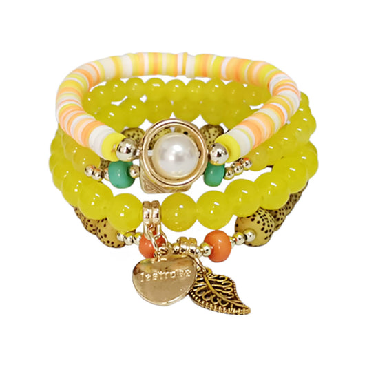 HEART N LEAF CHARM BEAD BRACELET 2521-51 (12PC)