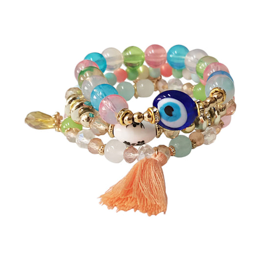 EVIL EYE N TASSEL BALL BRACELET 2521-35 (12PC)