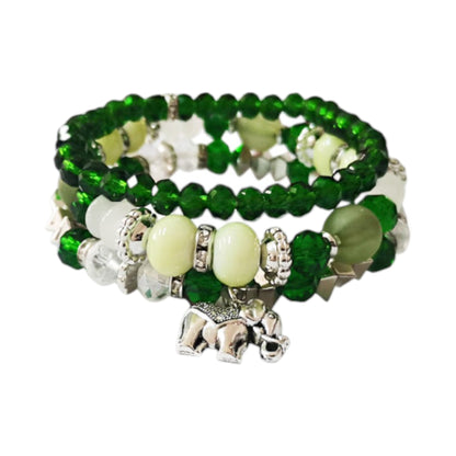 GLASS BEAD ELEPHANT CHARM BRACELET 2222-8 (12PC)