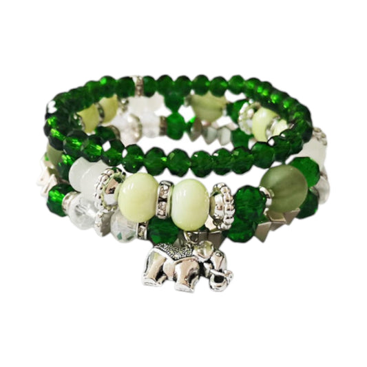 GLASS BEAD ELEPHANT CHARM BRACELET 2222-8 (12PC)