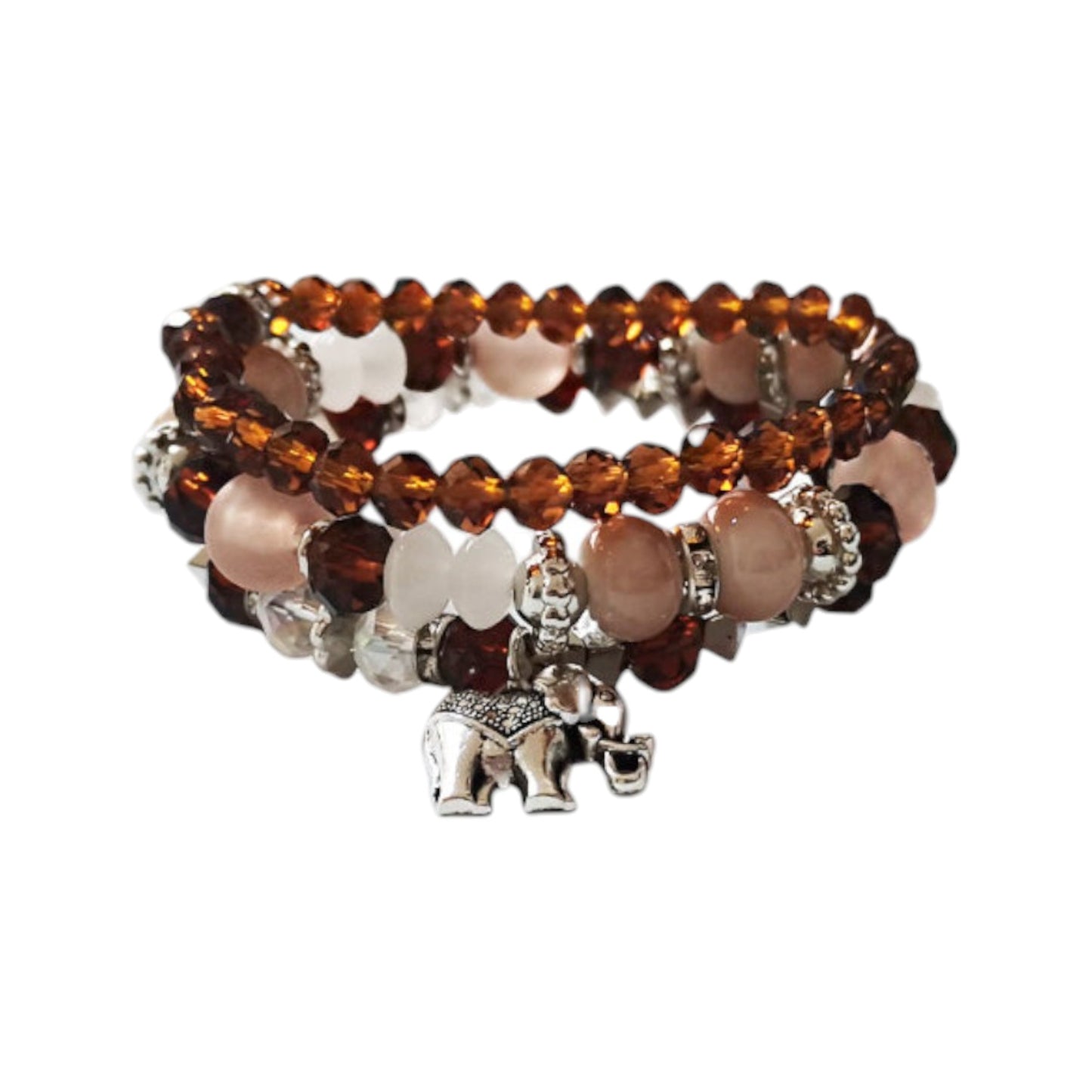 GLASS BEAD ELEPHANT CHARM BRACELET 2222-8 (12PC)