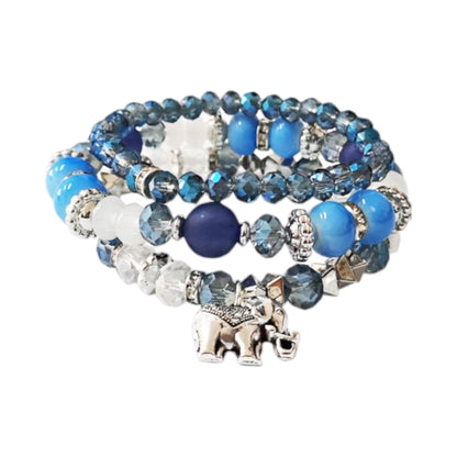 GLASS BEAD ELEPHANT CHARM BRACELET 2222-8 (12PC)