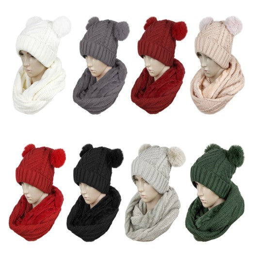 POM POM BEANIE AND SCARF SET CP3157 (12PC)