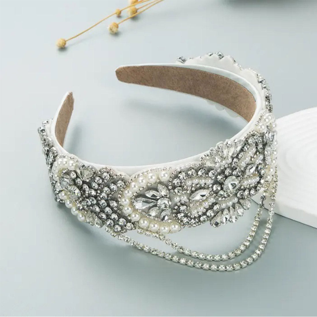 PEARL COLOR CRYSTAL CHAIN DECOR HEADBAND HB1227-50 (11PC)