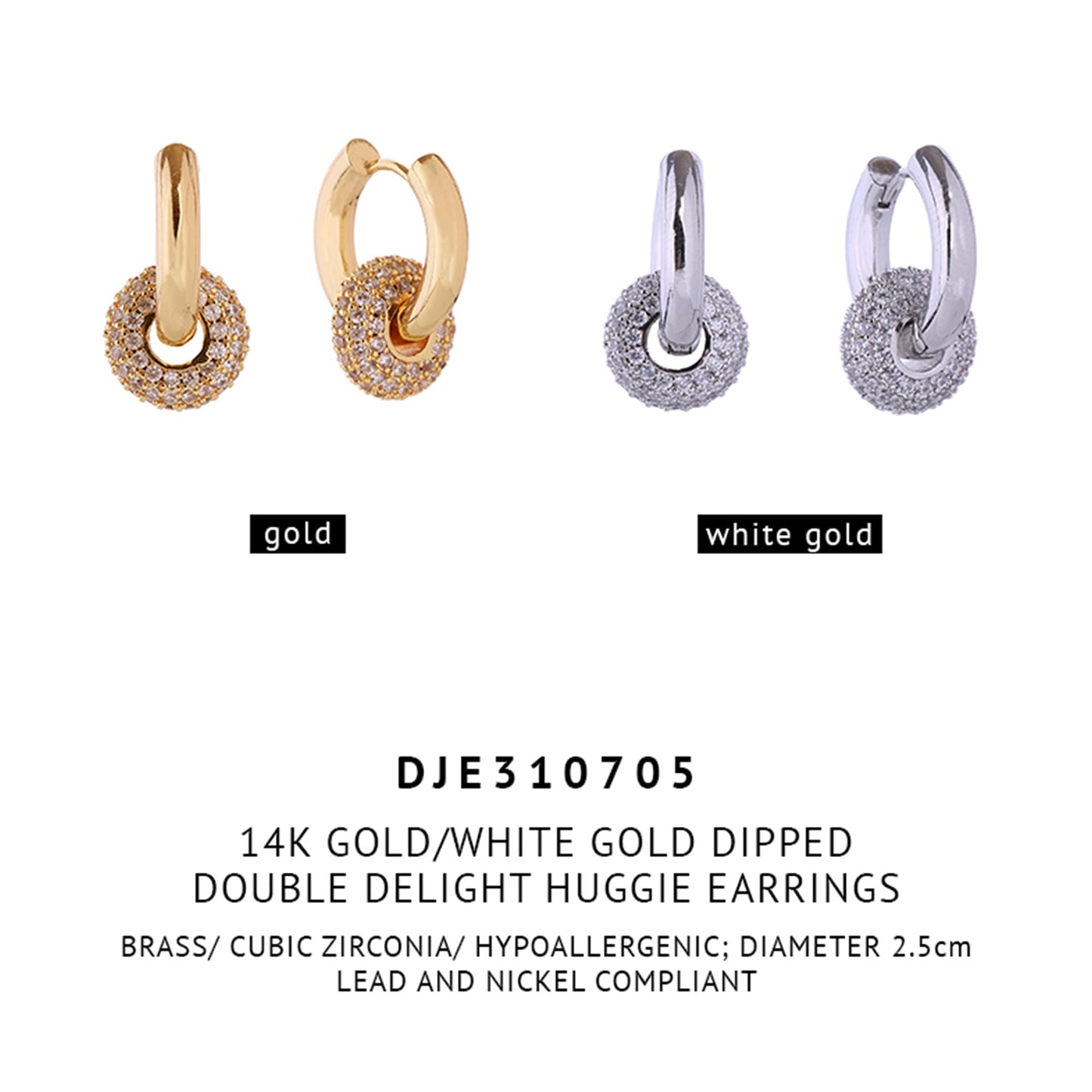 14K GOLD DIPPED CZ DONUT DANGLING EARRING 310705 (6PC)