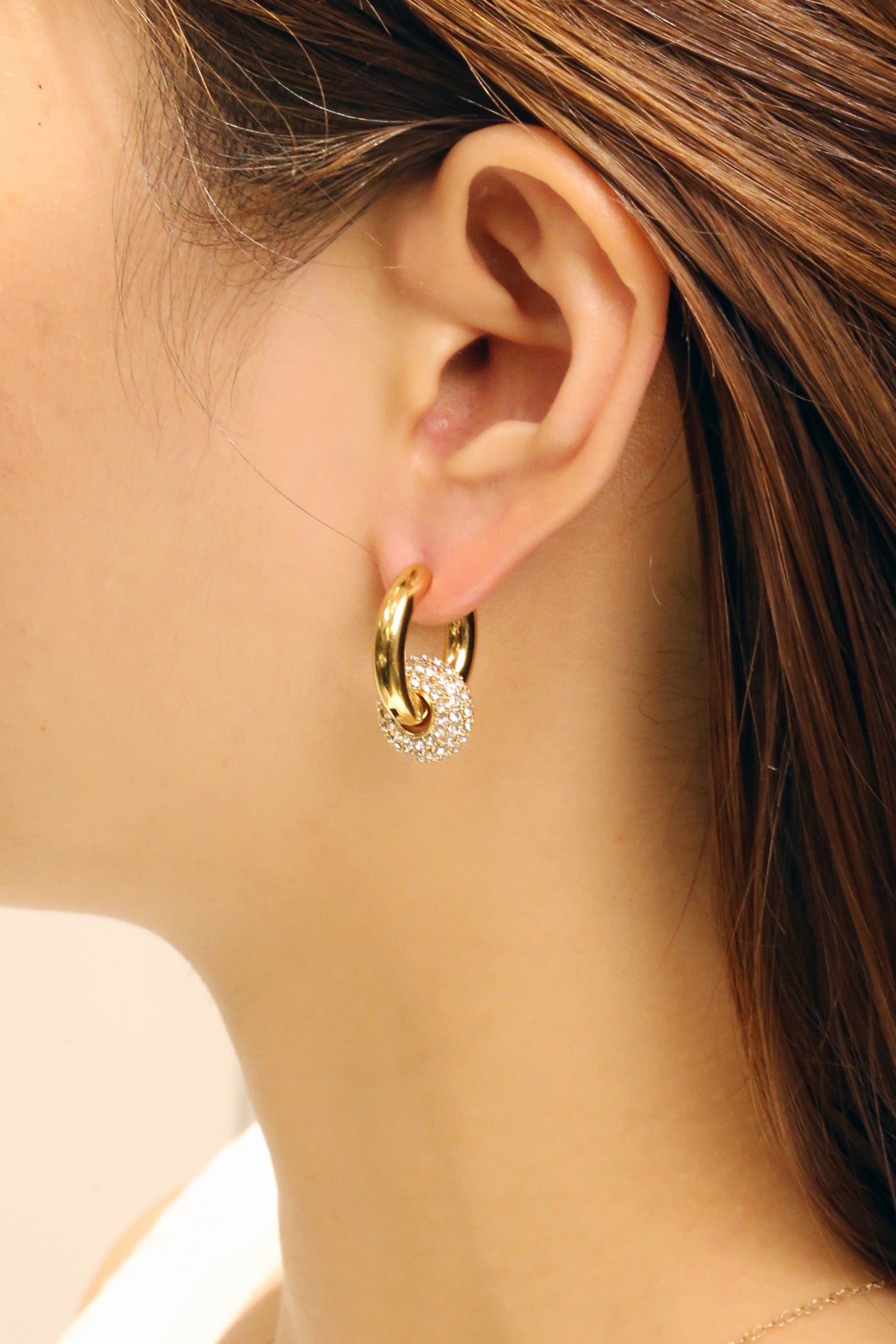 14K GOLD DIPPED CZ DONUT DANGLING EARRING 310705 (6PC)