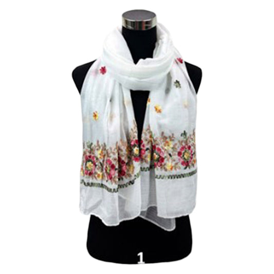 SPRING FLORAL EMBROIDERED SCARVES 1132-59 (12PC)