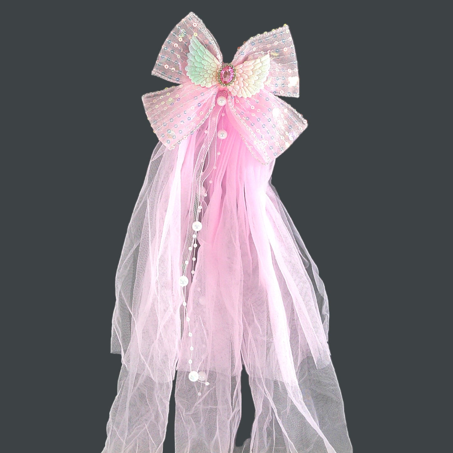 KIDS BOW ANGEL WING VEIL HAIR DECO CLIP HLC4315-8 (12PC)