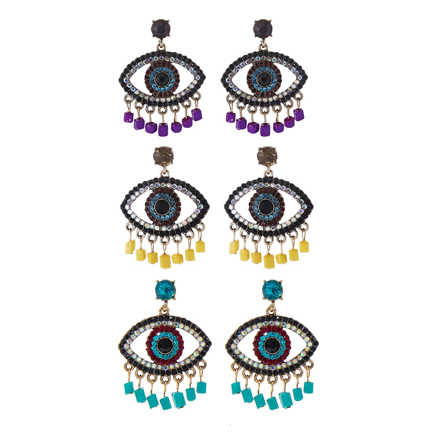 RHINESTONE BEAD EVIL EYE EARRING 904-10 (12PC)