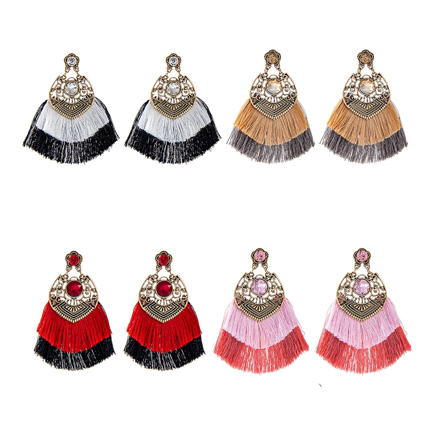 COLOR STONE TASSEL EARRING 904-12 (12PC)