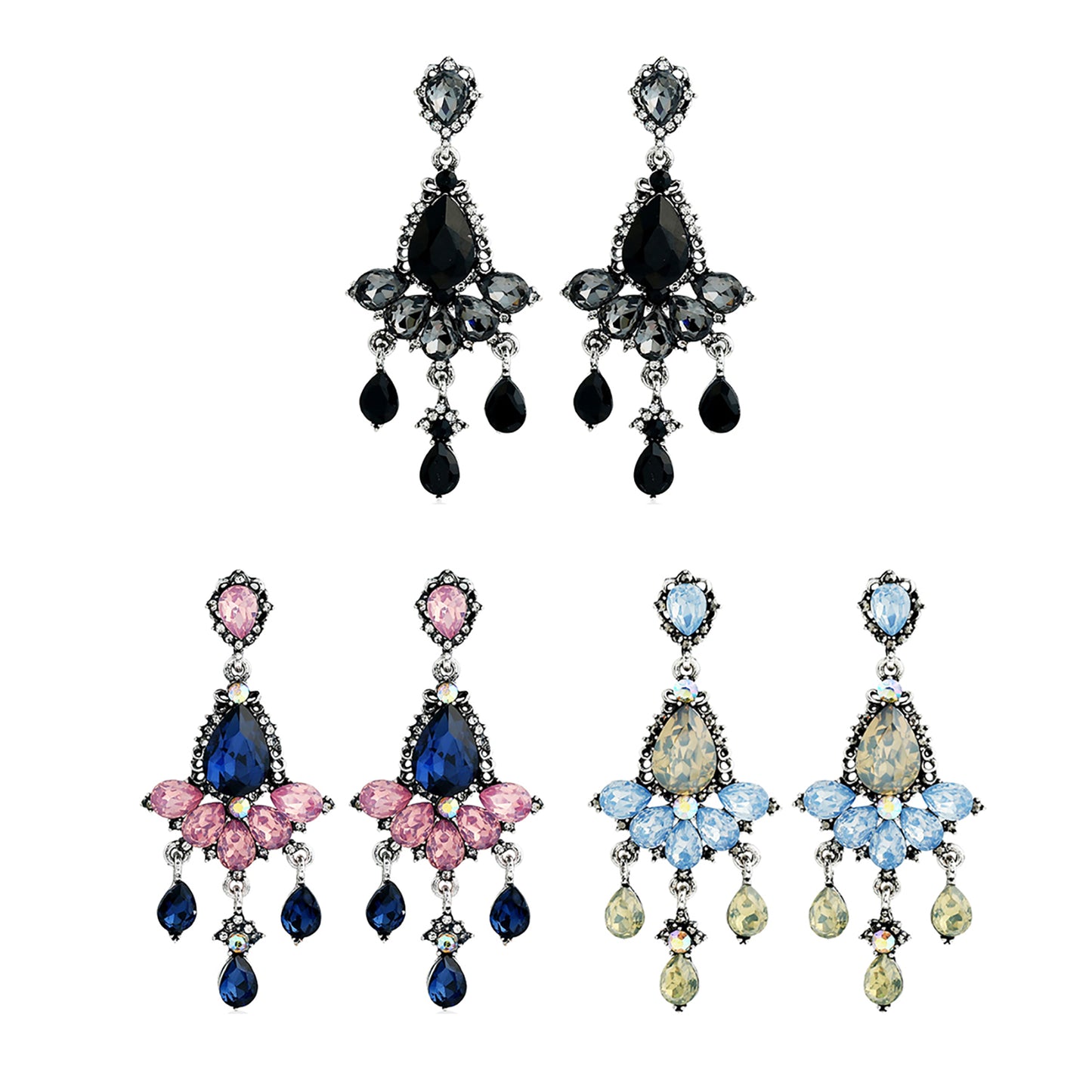 PEAR STONE CHANDELIER EARRING 904-19 (12PC)