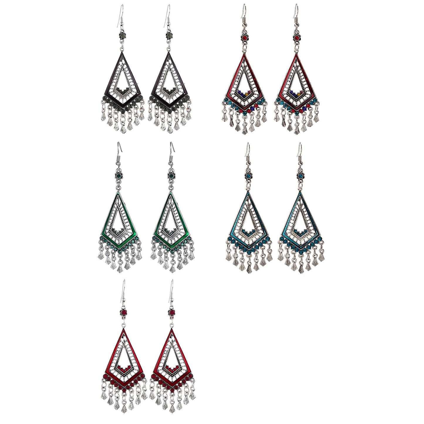 COLOR STONE RHOMBUS EARRING 904-24 (12PC)