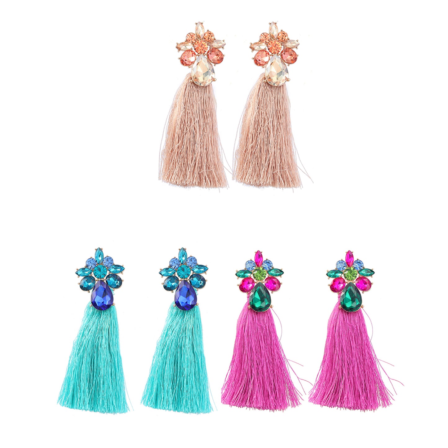 COLOR STONE TASSEL EARRING 904-30 (12PC)