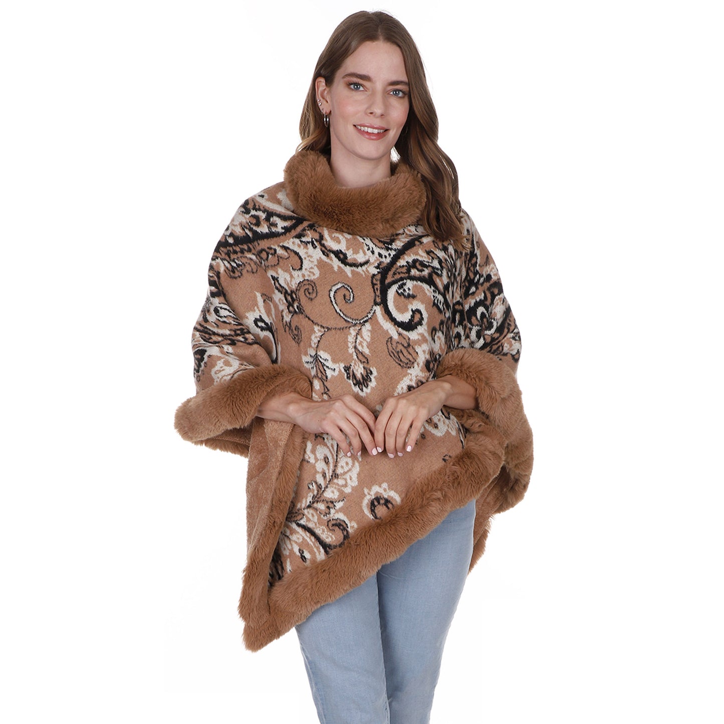 PAISLEY PATTERN FUR FRINGED PONCHO P197(12PC)