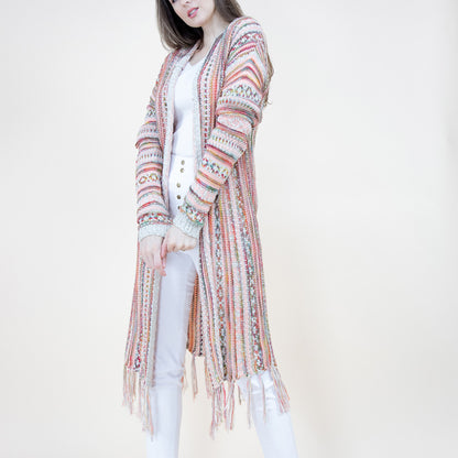 TRIBAL STRIPE PATTERN HOODIE FRINGED LONG CARDIGAN FP64088 (6PC)