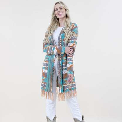 AZTEC BOHEMIAN STRIPE PATTERN FRINGED CARDIGAN FP64092 (6PC)