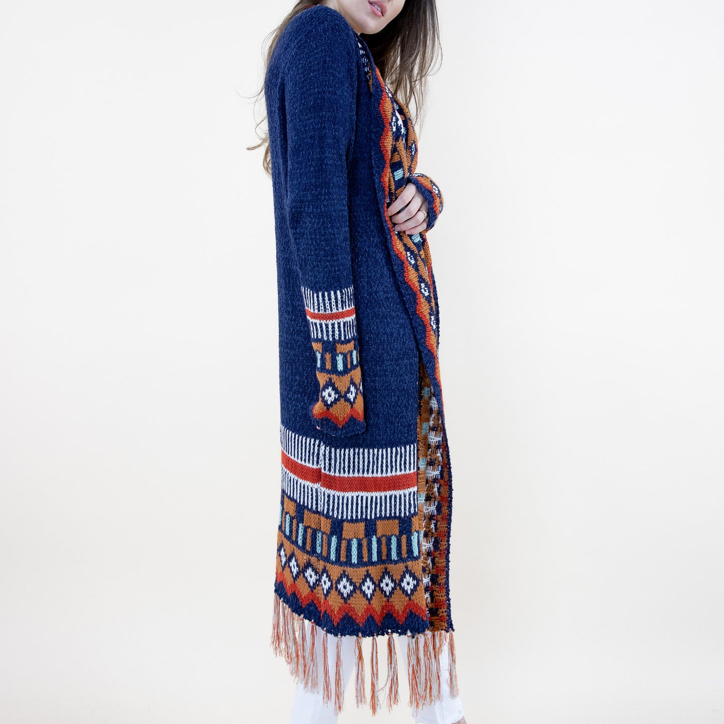 TIRBAL FRINGED LONG CARDIGAN FP64097 (6PC)