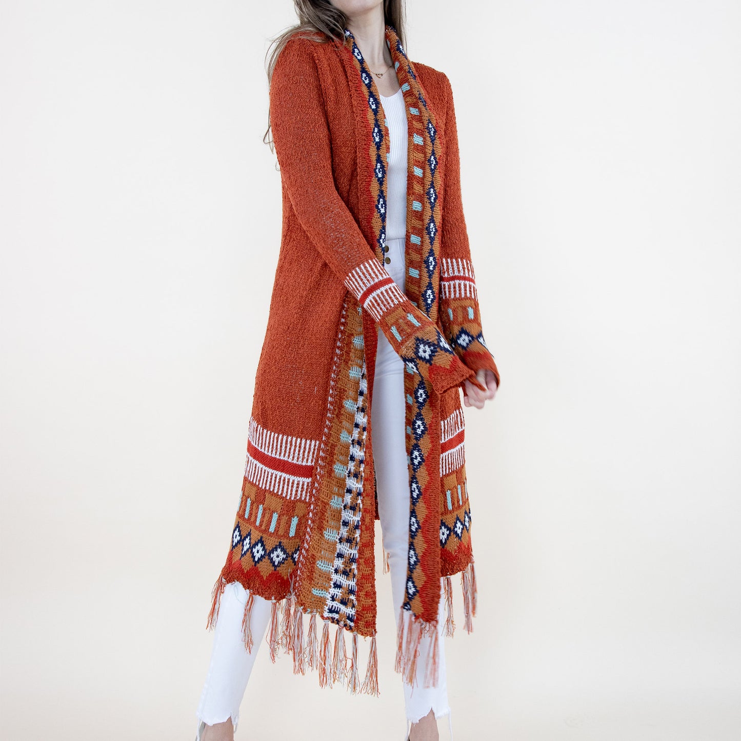 TIRBAL FRINGED LONG CARDIGAN FP64097 (6PC)