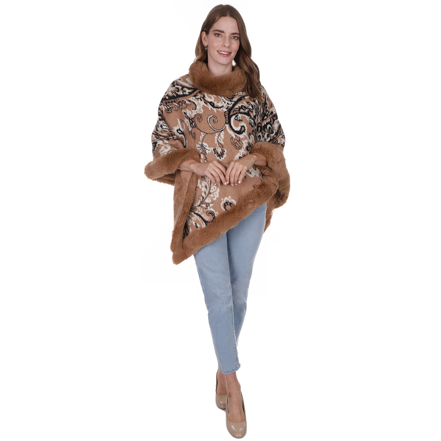 PAISLEY PATTERN FUR FRINGED PONCHO P197(12PC)