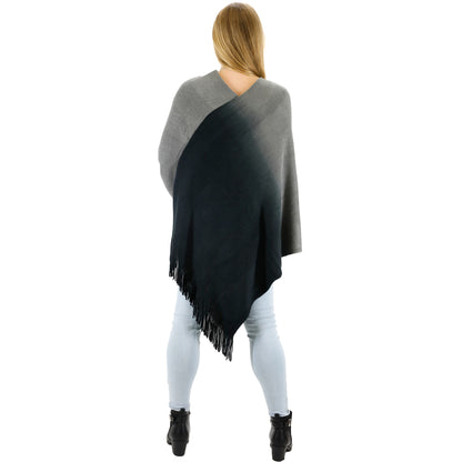 TWO TONE GRADIENT FRINGED PONCHO 316 (6pc)