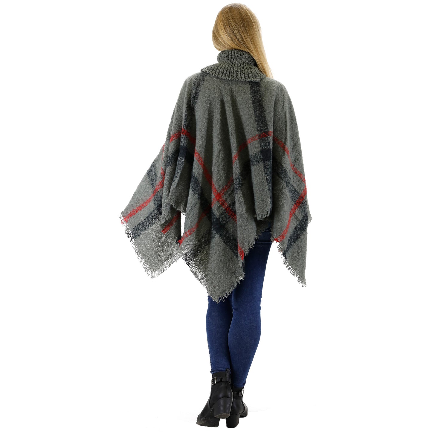 VINTAGE STYLED PLAID PONCHO P162-1(12PC)