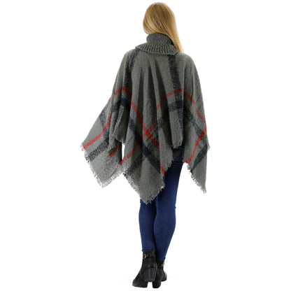 VINTAGE STYLED PLAID PONCHO P162-1(12PC)