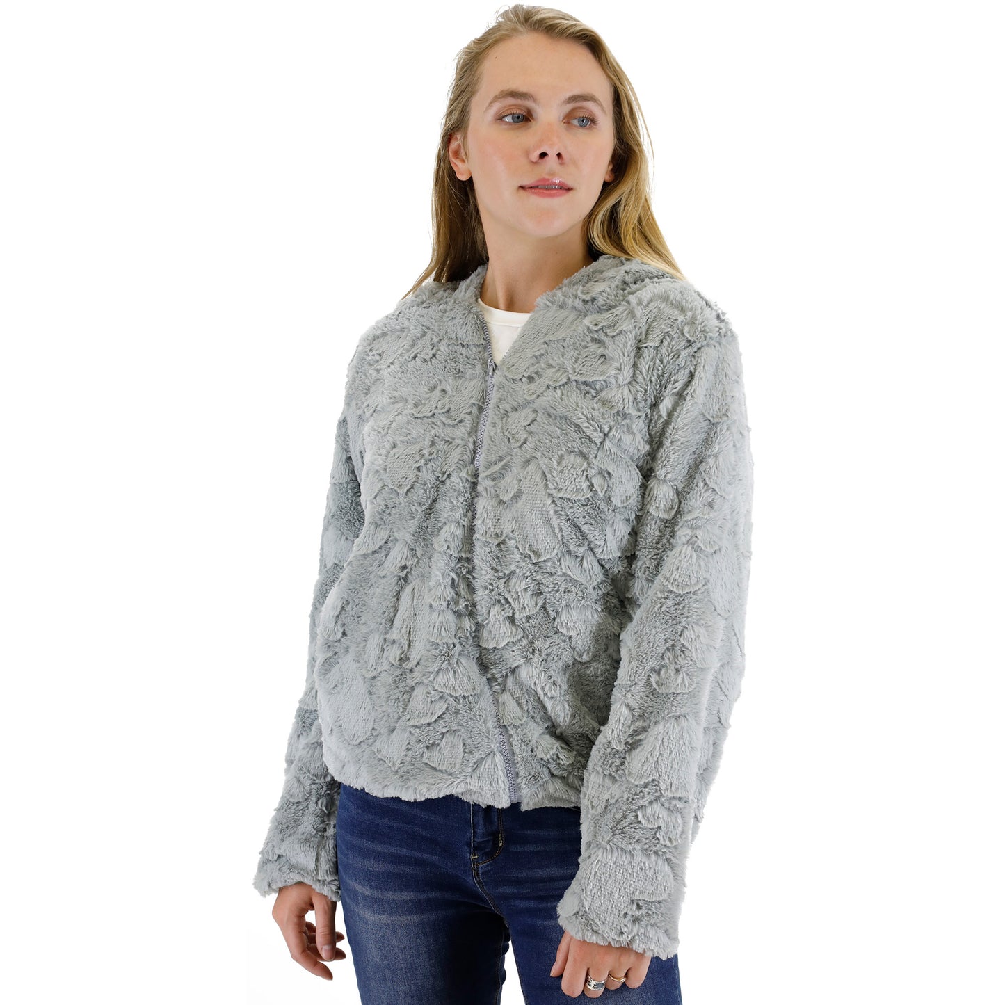 HEART FAUX FUR HOODIE ZIP JACKET 2834