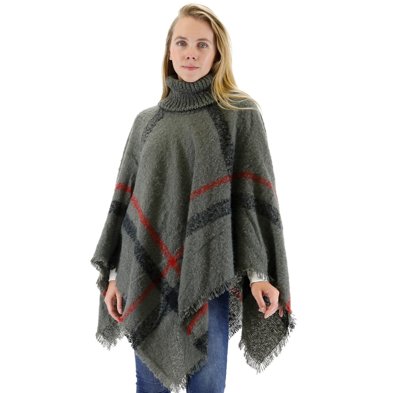 VINTAGE STYLED PLAID PONCHO P162-1 (12PC)