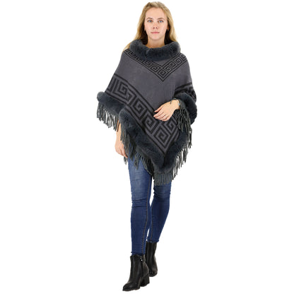 MONOGRAM PATTERN FUR FRINGED PONCHO P195(12PC)