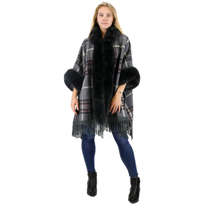 CHECK PATTERN FUR FRINGED SHAWL P177 (6PC)