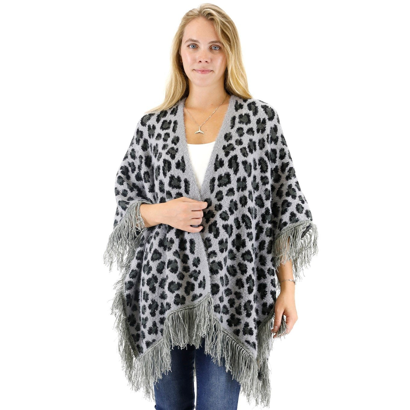 LEOPARD PATTERN FRINGED SHAWL SH524-1 (3PC)