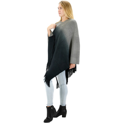 TWO TONE GRADIENT FRINGED PONCHO 316 (6pc)