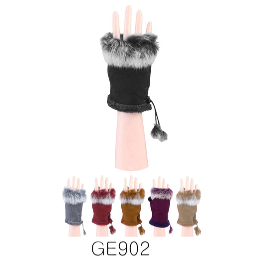 WOMEN'S FUR FINGERLESS GLOVES GE902-1 (12PAIR)