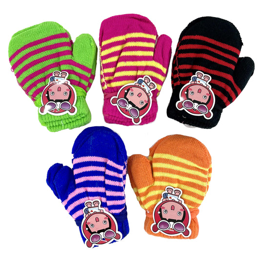 KIDS STRIPE PATTERN KNITTED MITTENS GLOVES GL10 (12PAIR)