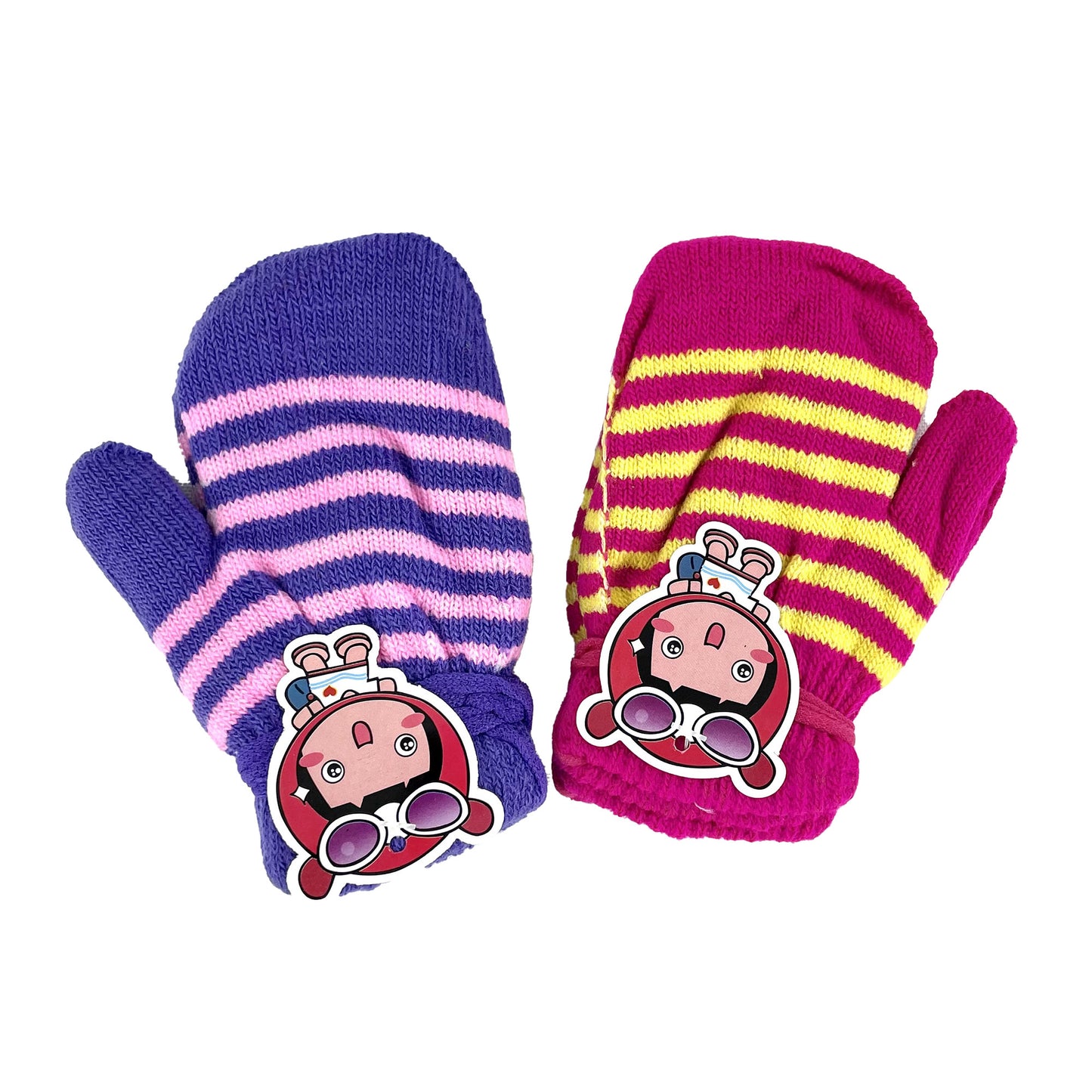 KIDS STRIPE PATTERN KNITTED MITTENS GLOVES GL10 (12PAIR)