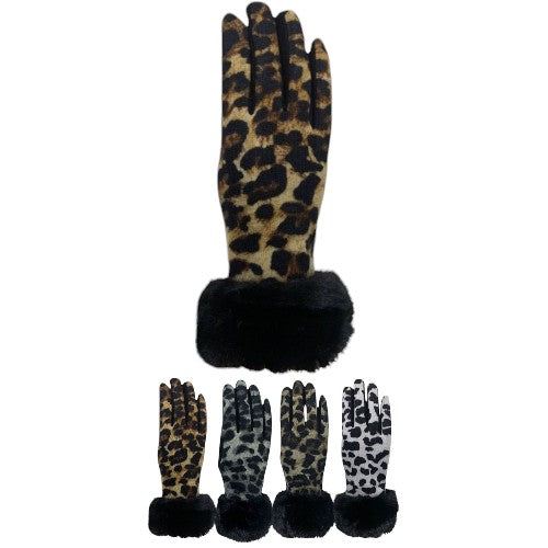 WOMEN'S FUR LEOPARD PATTERN GLOVES GL150 (12PAIR)