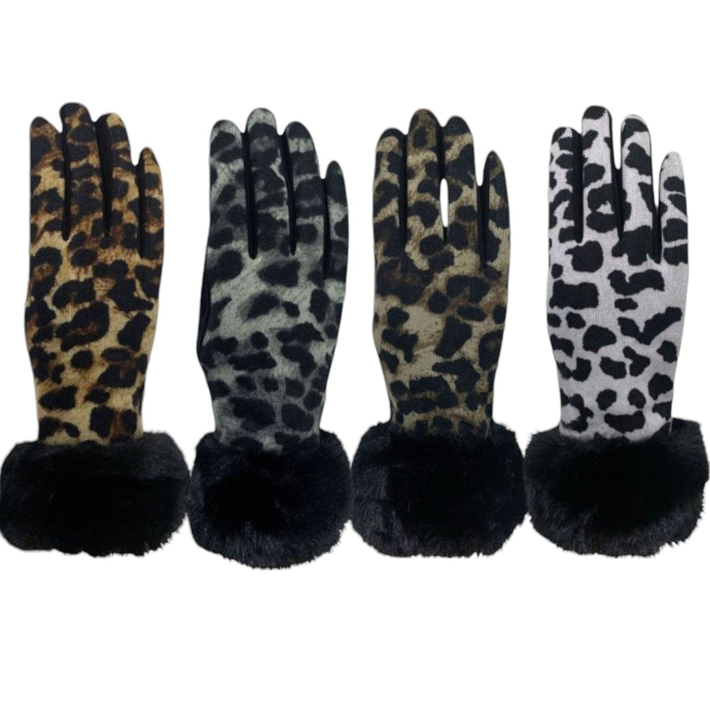 WOMEN'S FUR LEOPARD PATTERN GLOVES GL150 (12PAIR)