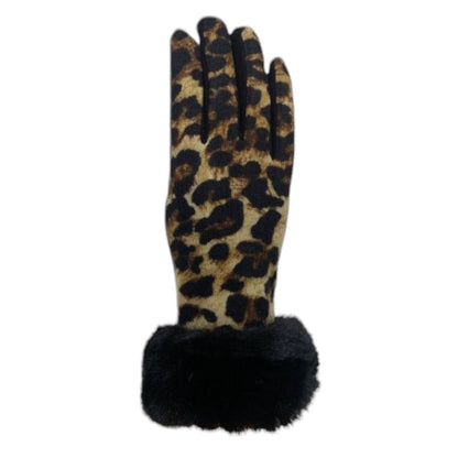 WOMEN'S FUR LEOPARD PATTERN GLOVES GL150 (12PAIR)