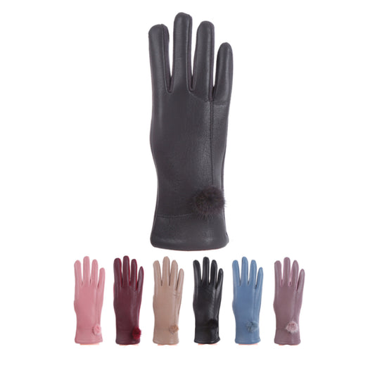 WOMEN'S FAUX LEATHER POM POM GLOVES GL178 (12PAIR)